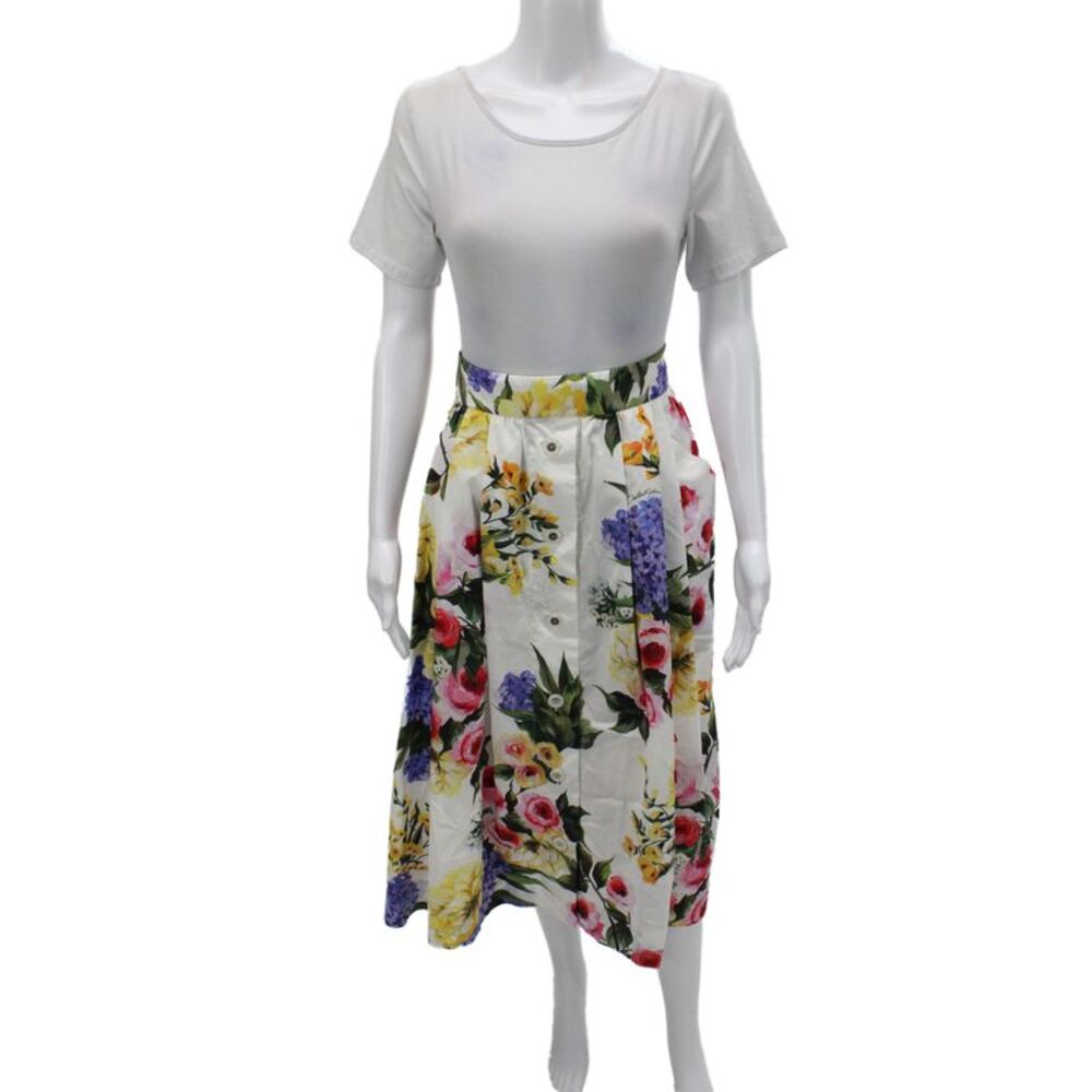 Dolce & Gabbana Women Skater Skirt Midi Floral Multi Color Cotton Size 42
